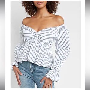 NWOT EXPRESS STRIPED OFF THE SHOULDER TWIST FRONT TOP